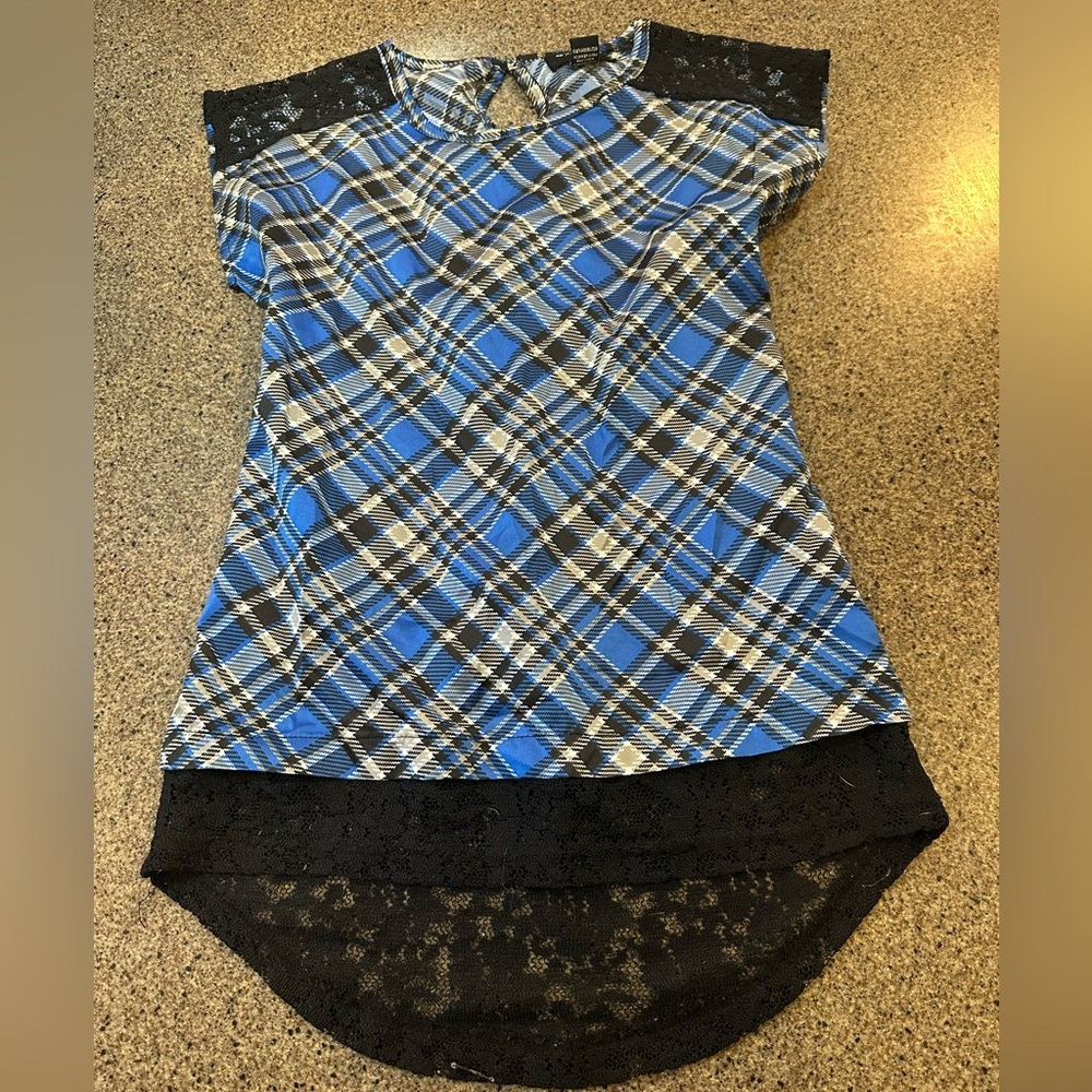 XOXO Blue and Black Checkered Top